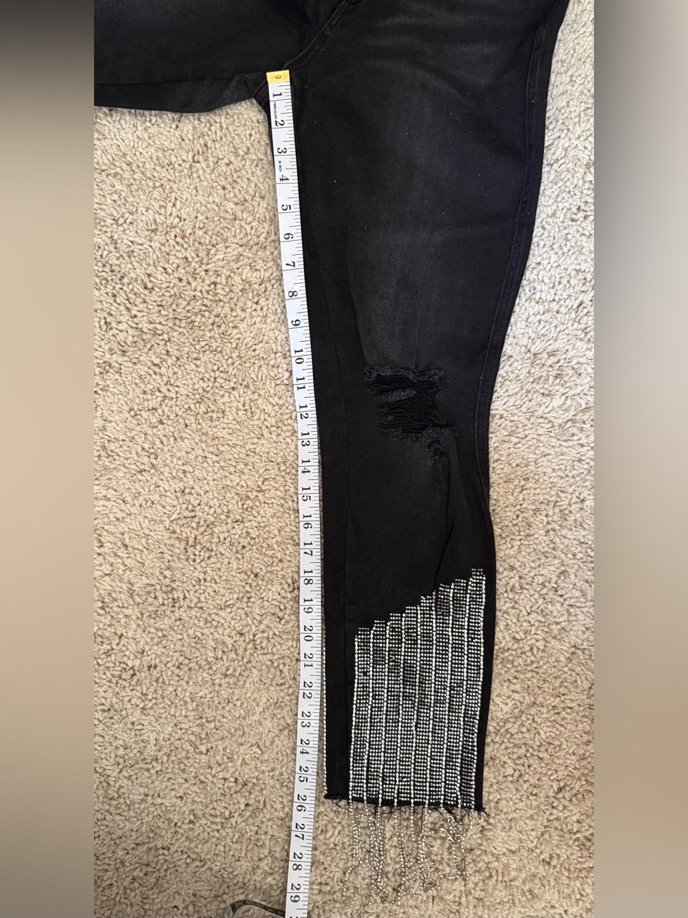 AKIRA Black Rhinestone Fringe Skinny Jeans High Rise Distressed W28 - Picture 14 of 15